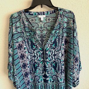 Charter Club Flowy Blouse w/ Studded Neckline L/XL